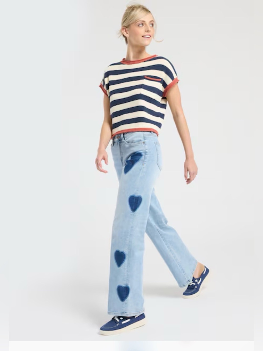Mica Denim Light Blue Wide Leg Jeans with Navy Hearts, Size 24